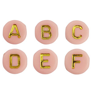 Perline alfabeto in acrilico mix rosa beb&eacute;-oro