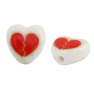 Perline alfabeto in acrilico cuore bianco-rosso
