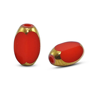 Perline di vetro ovale sfaccettate rosso-oro