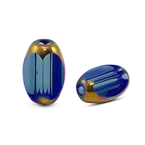 Perline di vetro ovale sfaccettate blu reale trasparente-oro