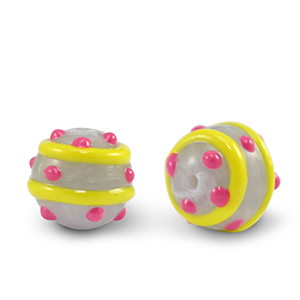 Perline in acrilico punti grigio giallo-rosa