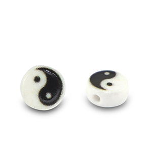 Perline alfabeto in acrilico Yin & Yang bianco-nero