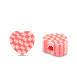 Perline di polimero cuore rosa-bianco