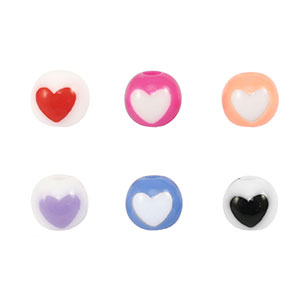 Perline in acrilico girare cuore multicolore