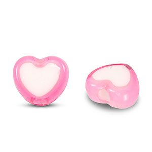 Perline in acrilico cuore rosa-bianco