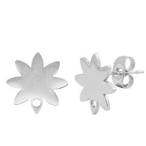 Orecchini in acciaio inossidabile fiore con anellino argento