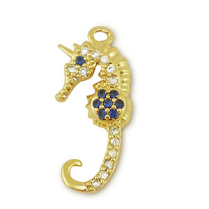 Metallo TQ in ottone ciondolo cavalluccio marino oro-blu