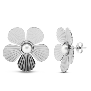 Orecchini in acciaio inossidabile fiore con imitazione di perle argento
