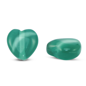 Perline di vetro Occhio di gatto cuore verde scuro