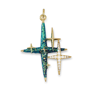 Metallo TQ in ottone ciondolo zirconia stella oro-verde acqua scuro-blu