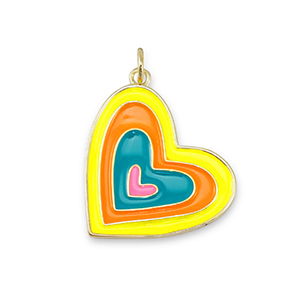 Metallo TQ in ottone ciondolo cuore oro-multicolore neon