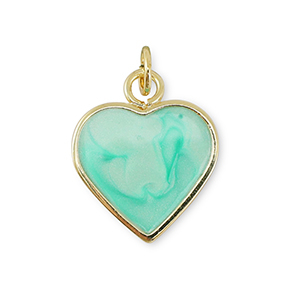 Metallo TQ in ottone ciondolo cuore oro-turchese menta marmo