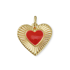 Metallo TQ in ottone ciondolo cuore oro-rosso