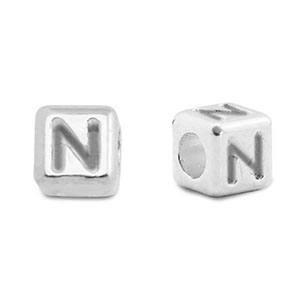 Perline alfabeto di metallo DQ N argento antico (privo di nichel)