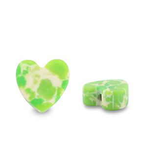 Perline in pietra naturale cuore verde-bianco-marrone