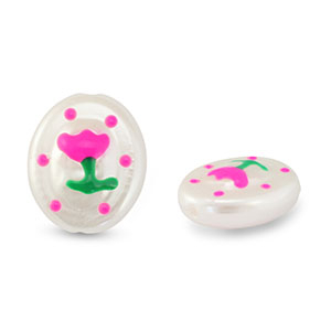 Perline in acrilico ovale con fiore perla-rosa-verde