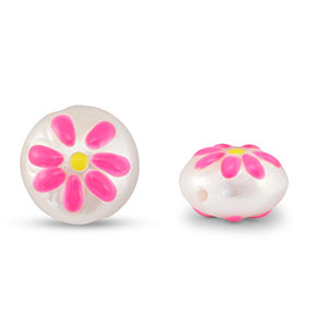 Perline in acrilico tonda con fiore perla-rosa-giallo