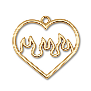 Ciondoli di metallo cuore con fiamme oro