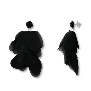 Orecchini alla moda chiffon fiore nero-oro