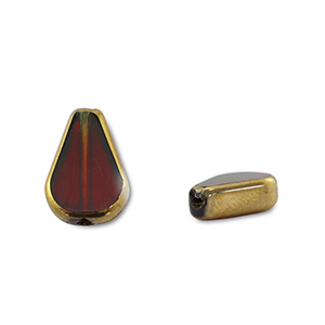 Perline di vetro goccia rosso trasparente-oro