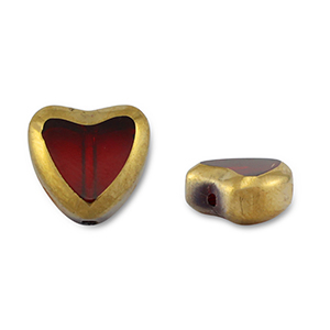 Perline di vetro cuore rosso trasparente-oro