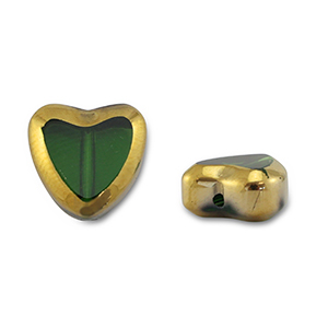 Perline di vetro cuore verde trasparente-oro