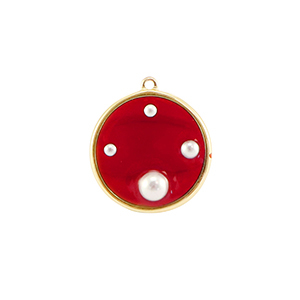 Pendenti in resina tonda con perline oro-rosso-bianco
