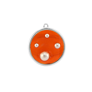 Pendenti in resina tonda con perline argento-arancione-bianco