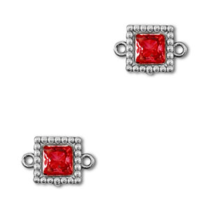 Distanziatore in acciaio inossidabile zircone quadrato argento-rosso