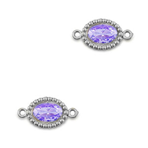 Distanziatore in acciaio inossidabile zircone ovale argento-viola