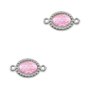 Distanziatore in acciaio inossidabile zircone ovale argento-rosa chiaro