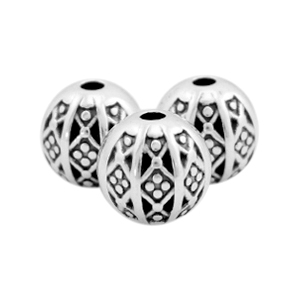 Perline di metallo DQ 8mm in stile boh&eacute;mien tonda argento antico (privo di nichel)
