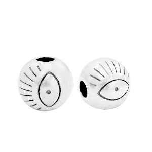 Perline di metallo DQ 6 mm con disegno occhio argento antico (privo di nichel)