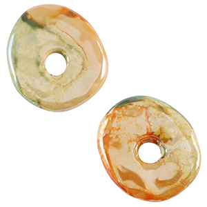 Perline di ceramica greca DQ donut verde chairo-arancione