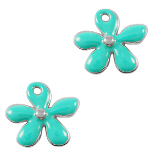Ciondoli di metallo DQ fiore argento antico-turchese (privo di nichel)