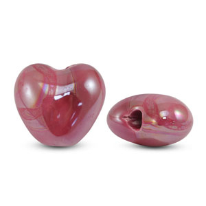 Perline di ceramica greca DQ cuore rosa magenta