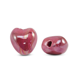Perline di ceramica greca DQ cuore rosa magenta