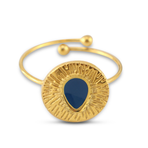 Anelli in acciaio inossidabile smalto tonda con goccia oro-blu ceruleo