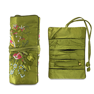 Portagioie da viaggio con fiori Verde oliva