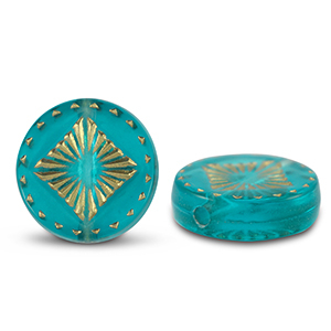 Perline in acrilico tonda con quadrato turchese blu-oro