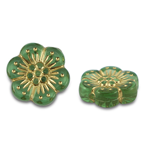 Perline in acrilico fiore verde-oro