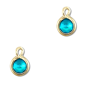 Pendenti di vetro Crystal Glass tonda blu acquamarina-oro