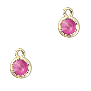 Pendenti di vetro Crystal Glass tonda rosa scuro-oro