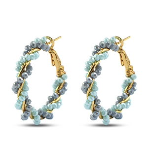 Orecchini sfaccettati cerchio spirale blu chiaro-blu denim-oro