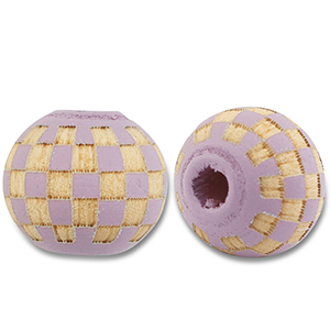 Perline di legno tonde 10mm con motivo viola chiaro-naturale