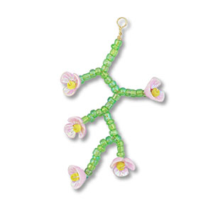 Pendenti con perline di vetro fiore verde trasparente-rosa chiaro AB effetto perlato-giallo