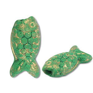 Perline di ceramica greca DQ pesce verde-oro