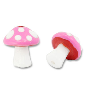Perline di vetro dipinte a mano fungo rosa-bianco-rosso