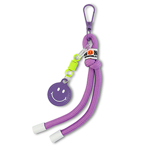 Portachiavi Smiley con cordino viola-giallo neon-bianco