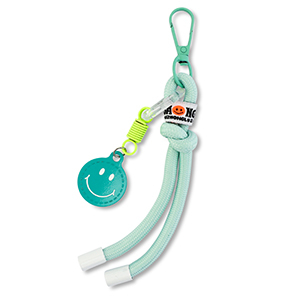 Portachiavi Smiley con cordino menta-giallo neon-bianco